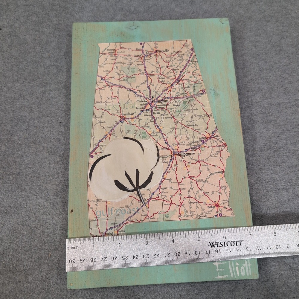 Alabama Map‎ Cotton Boll Wood Sign Rustic Southern Home Decor Wall Art - Picture 4 of 4